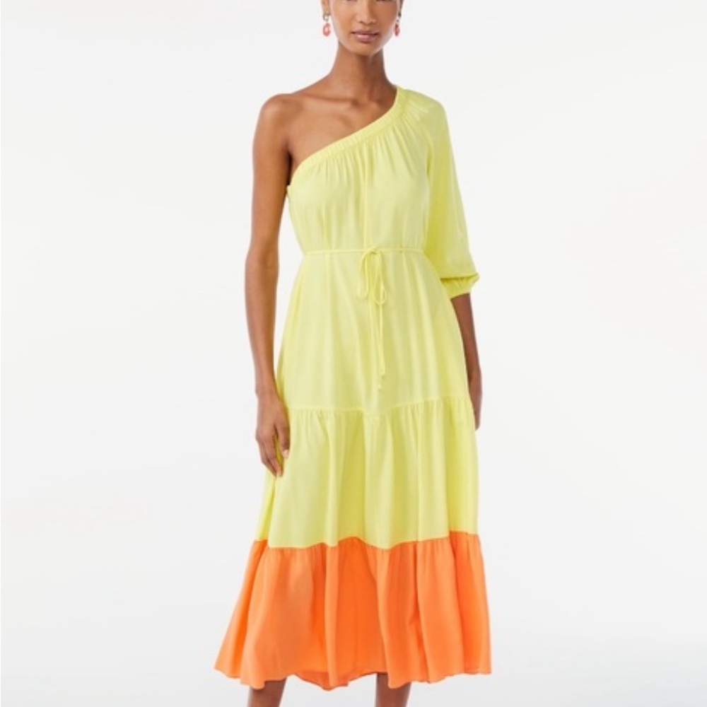 Elegant One-Shoulder Yellow and Orange Dress